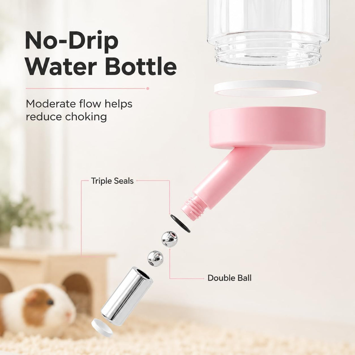 Hamster Water Bottle No Drip, 4oz Glass Small Animal Water Dispenser,Purple