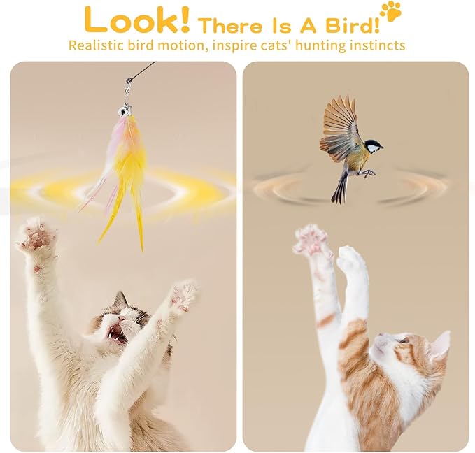 Pawaboo Feather Teaser Cat Toy, Interactive Feather Wand Cats Toy Flying - Image 4