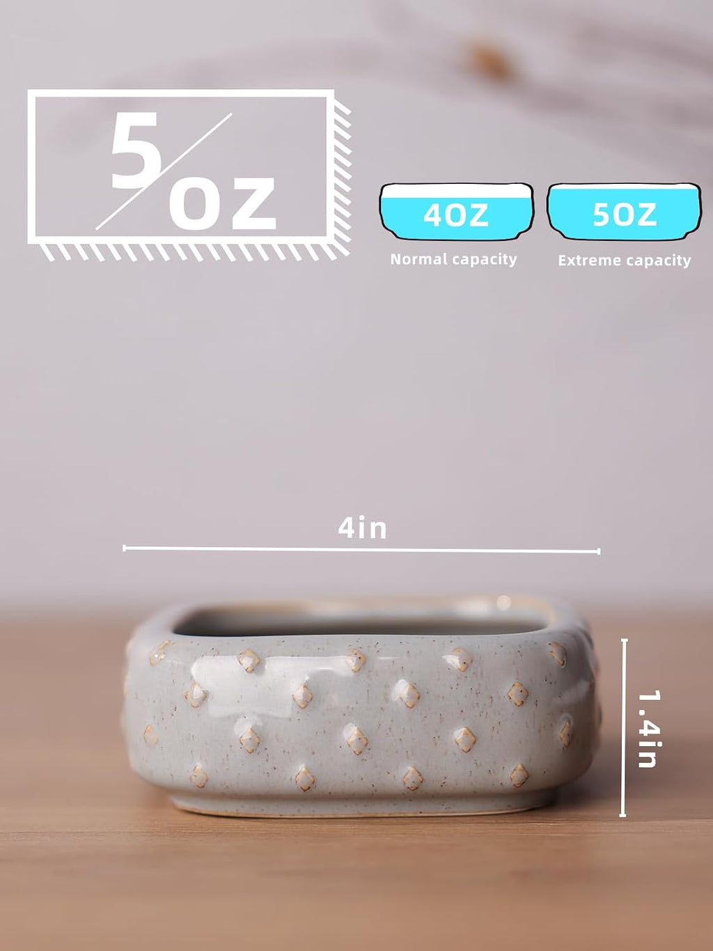 2 Pcs Ceramic Reptile Food Bowl, Mini Reptile Feeder, Anti Escape Feeder for Lizard, Anoles, Chameleon, Bearded Dragon, Gecko, Square (Farmhouse Grey)