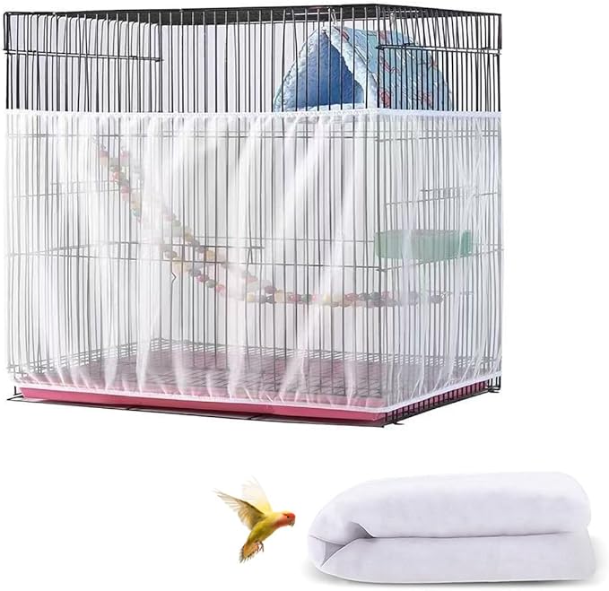 Large Bird Cage Cover, Bird Cage Seed Catcher, Adjustable Soft Airy Nylon Mesh by DECKALY