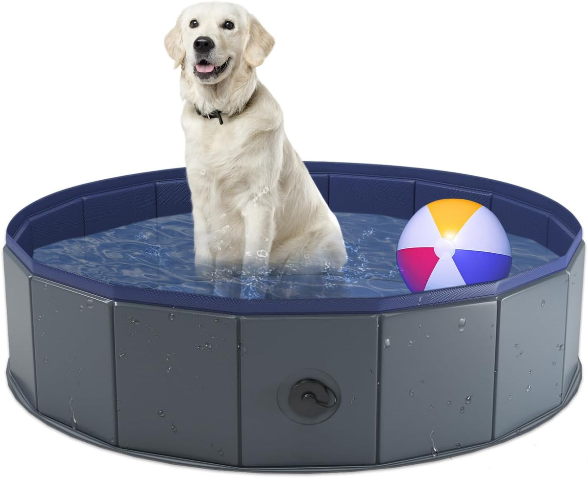 Niubya Foldable Dog Pool, Collapsible Plastic Dog Swimming Pool, 64x12in
