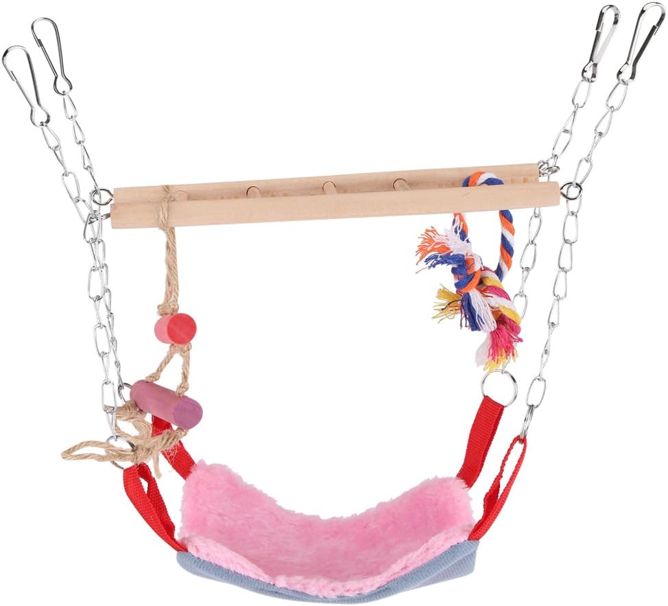 Small Animal Suspension Bridge, Hanging Cage Accessory with Hammock and Climbing Toys - Ladder and Ring, Ideal for Rats, Ferrets, Guinea Pigs, Parakeets, Finches, Cockatiels (Pink)