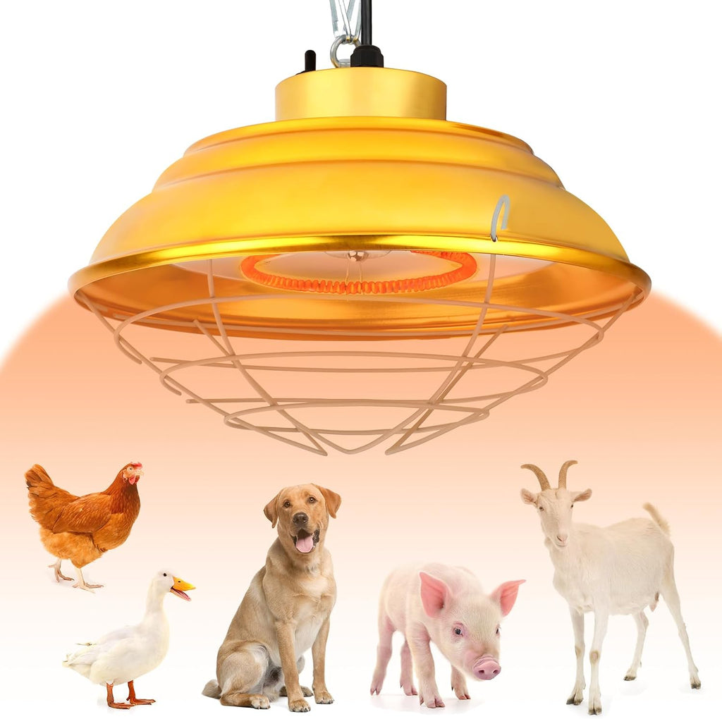 600W Chicken Coop Heat Lamp, 2-Stage Brooder Heater for Chicks