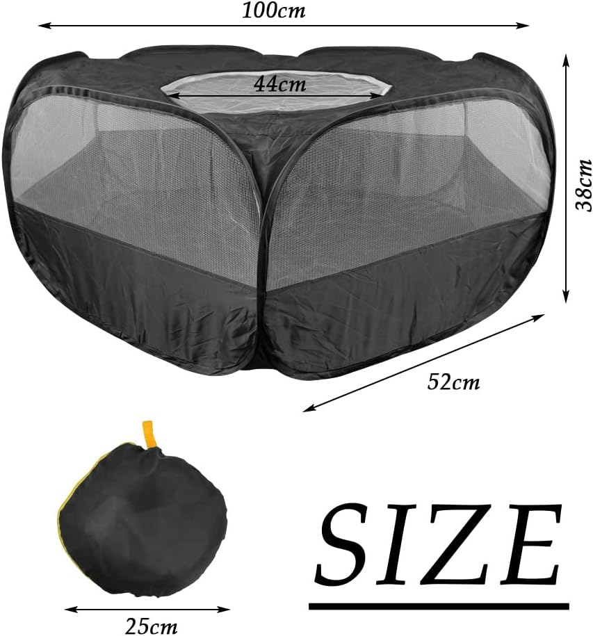 Small Animal Plaype Black, Breathable Pet Playpen Cage Tent Portable Fence Tent with Zippered Cover Pet Playpen for Puppy/Kitten/Rabbit/Hamster/Chinchillas/Guinea Pig Outdoor Indoor