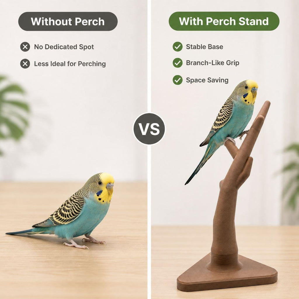 Natural-Texture Tree Branch Bird Perch, 3D Printed Organic Shape Parrot Stand for Cages, Secure Grip Bird Cage Accessories for Cockatiels, Conures, Budgies, Lovebirds and Finches