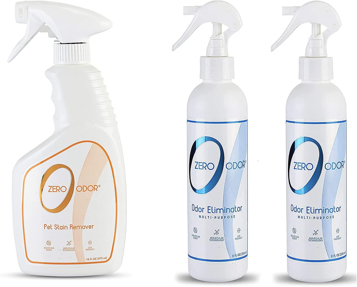 Zero Odor - Pet Stain Remover & Odor Eliminator 16 Oz -Multi-Purpose Household Odor Eliminator, Trigger Spray, 8oz Two Pack
