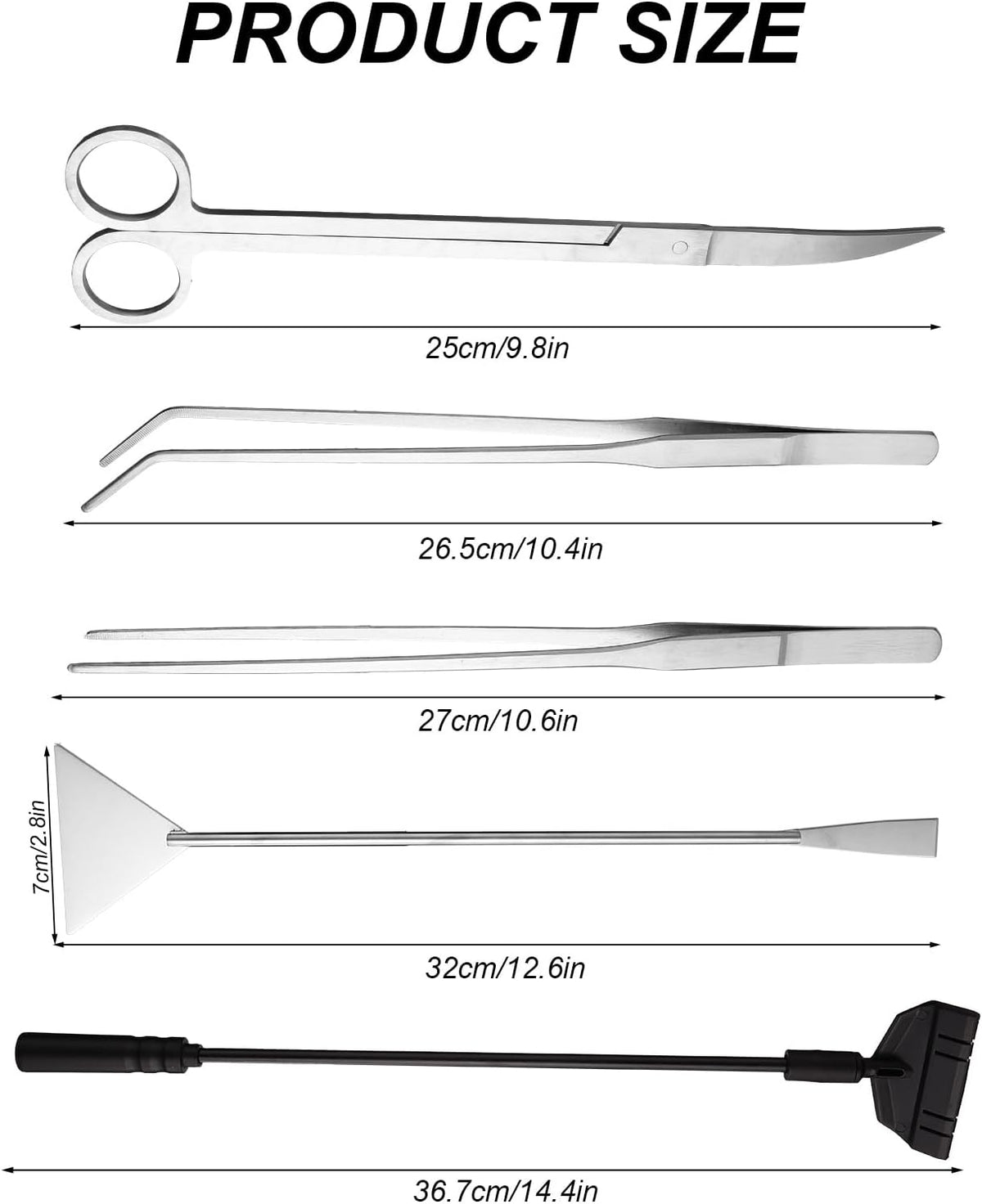 7 Pcs Aquarium Aquascape Tools Kit, Stainless Steel Aquatic Plant Aquascaping Set with Straight/Curved Long Tweezers Scissors Spatula Algae Scraper & 2 Replacement Heads Fish Tank Cleaning Kit