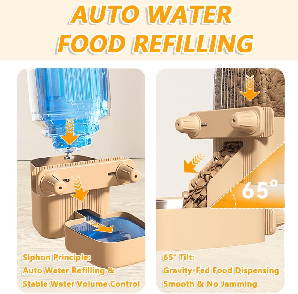 2-Pack Cage-Style Large Capacity Hanging Automatic Pet Feeder & Water Dispenser 50oz/1500ml,for Cages 0.98" Max Inner,1.77"-2.56" Outer,for Small/Medium Dogs, Cats, Rabbits & Guinea Pigs