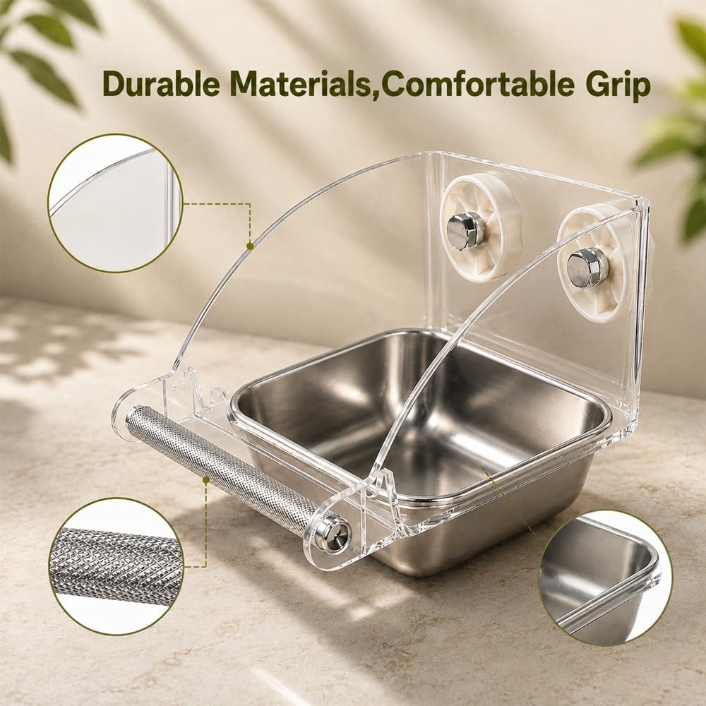 Bird Feeder for Cage - Stainless Steel Anti-Slip Bird Food Bowls, Spill-Proof Parakeet Feeder for Cockatiels, Lovebirds, Budgies, Small Birds