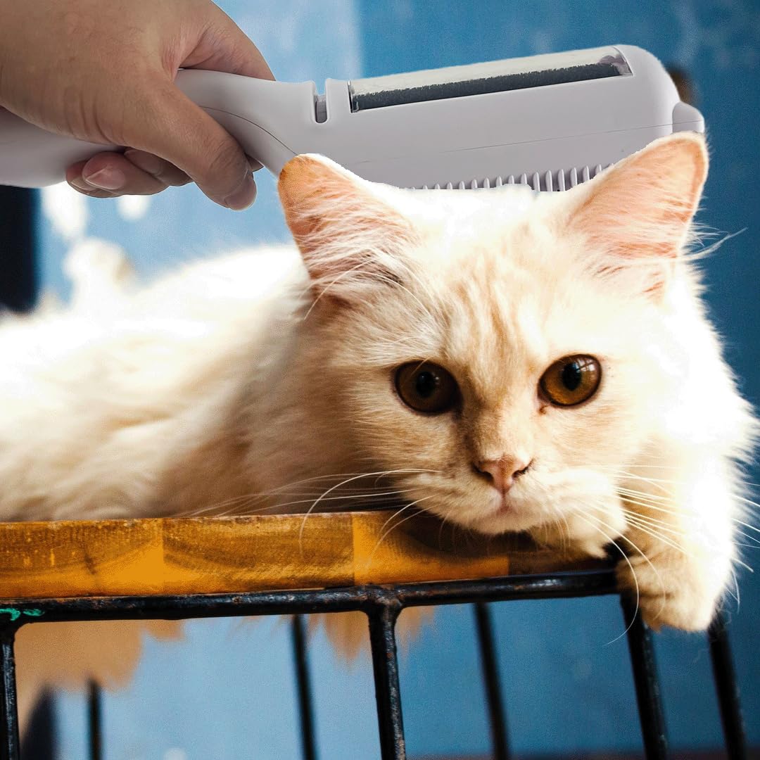 Cat Brush Pet Dry Cleaning Brush Cat Self Sticky Brush for Shedding and Grooming Long Short Hair Removal Comb with Recycling Box for Kitten Dog Rabbit Massage Roller Removes Loose Fur (White)