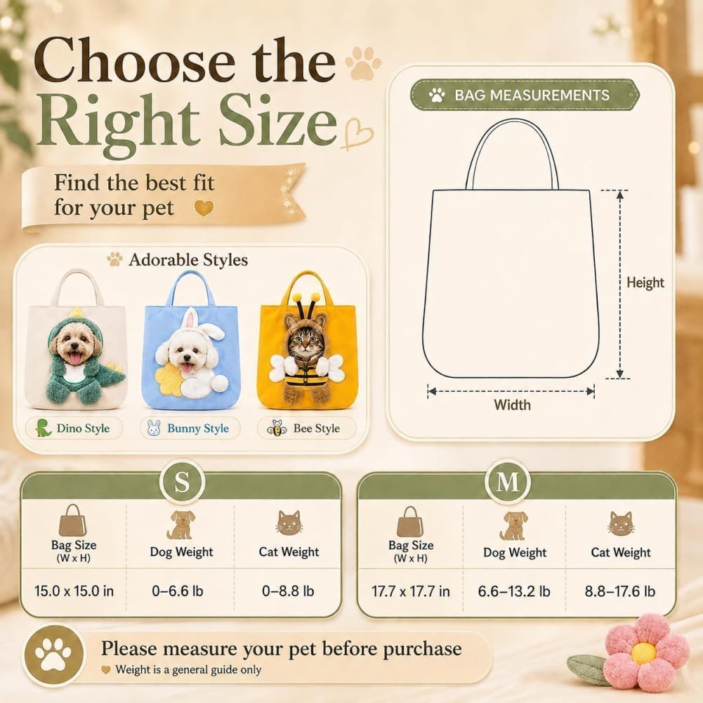 Breathable Pet Canvas Shoulder Carrier, Cat Dog Tote | Colorful Animal Shapes Carrying Bag with Head-Out Design Adjustable Neck Small Dog(S)