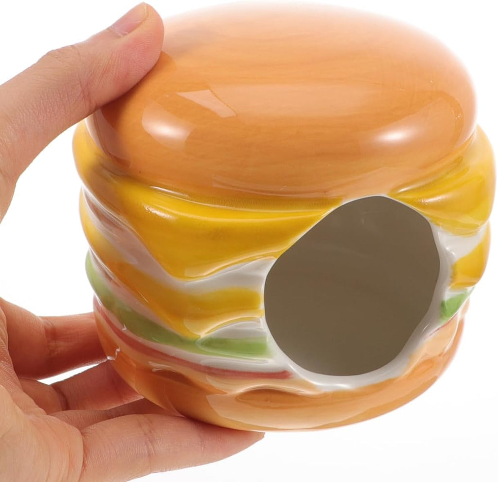 Didiseaon Ceramic Hamster Hideout House Burger Shape Small