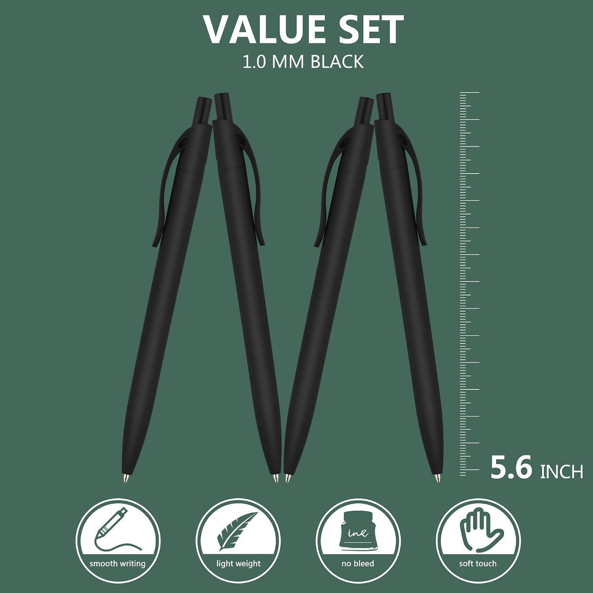 Deegtran 100 Pack No Bleed Black Barrel Click Pens, Wholesale Retractable Ballpoint, Medium Point, Smooth Ink, 1.0MM Black Ink