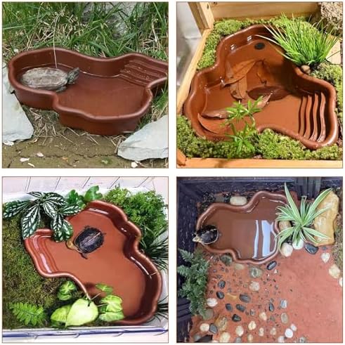 3PCS Tortoise Dish with Ramp Leaf - Tortoise Food & Water Bowls - Reptile Habitat Accessories for Horned Frogs & Lizards - Fit for Bath