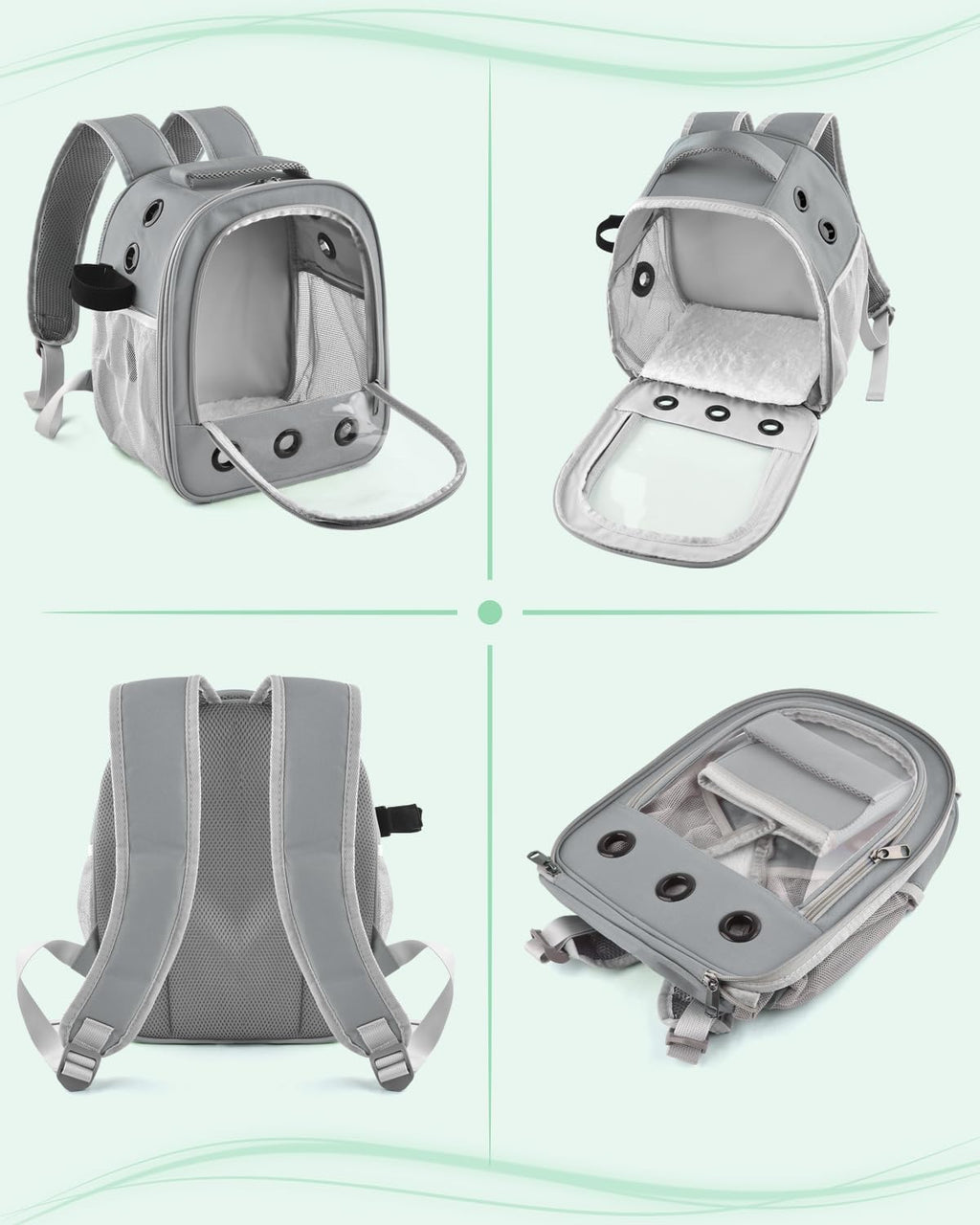 DBNESS Guinea Pig Carrier Backpack, Portable Rabbit Travel Carring Bag for Pet Bunny Chinchilla Bearded Dragon Hamster Parrot Outgoing Pouch Case with Water Bottle Holder & Detachable Pad (Light Gray)