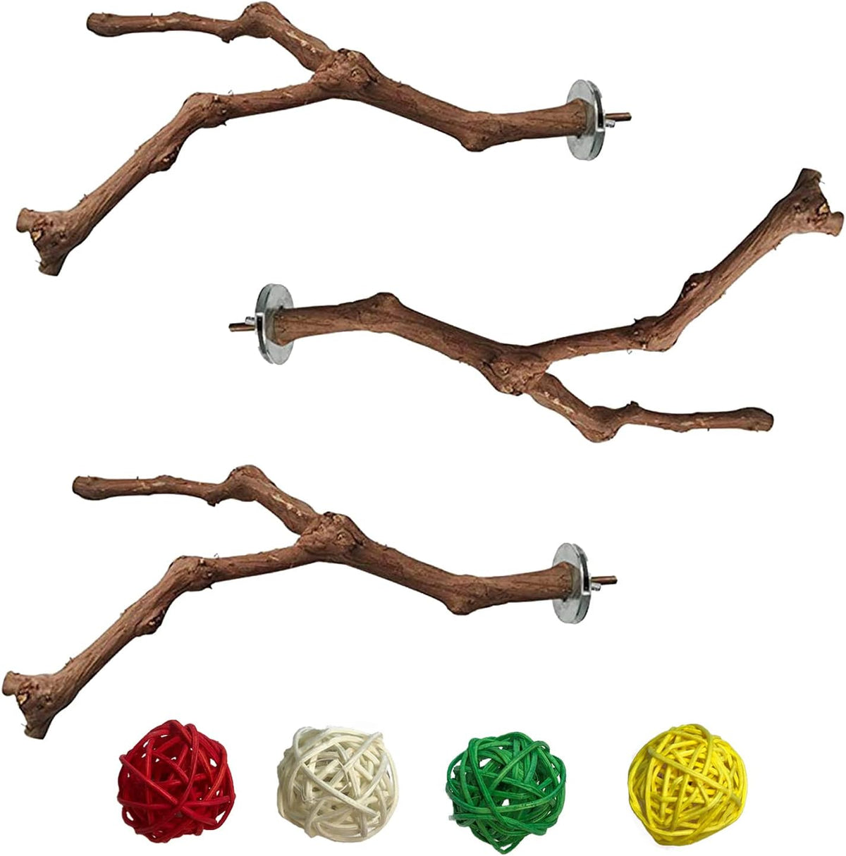 PINVNBY 2Pcs Wood Perches for Bird Cage,Natural Parrot Stand Branch Parakeet Paw Grinding Sticks Standing Grape Pole for Lovebirds Budgies Cockatiels Finches