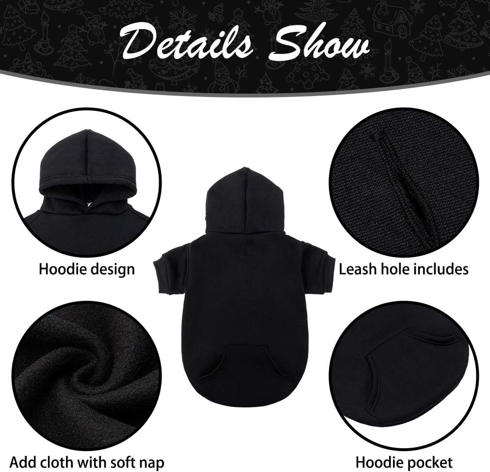 KOOLTAIL Dog Hoodie for Large Medium Small Dogs, Soft and Warm Pet Sweater with Leash Hole and Pocket Boy Girl, Puppy Fall Winter Jacket Clothes, French Pitbull Cold Weather Coat Sweatshirt, Black XL