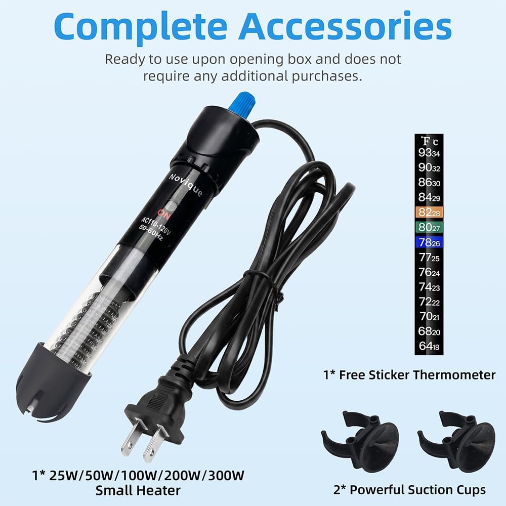 100W Aquarium Heater Adjustable Temperature Submersible Fish Tank Heater Water Thermostat with Thermometer for Freshwater and Saltwater Tanks