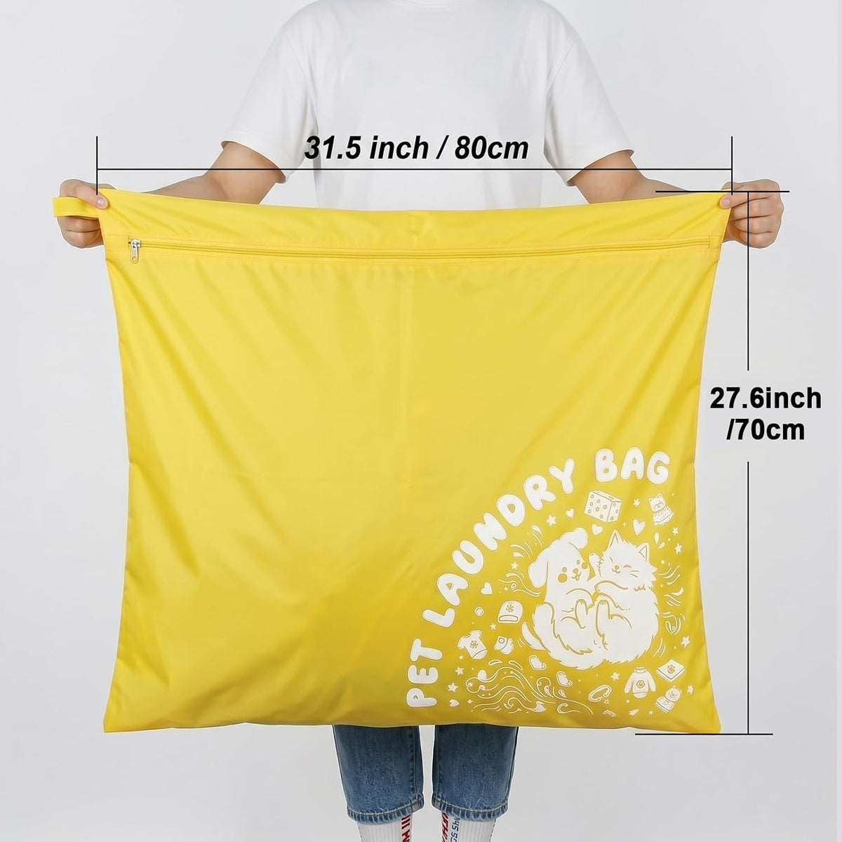 2PCS Pet Laundry Wash Bag for Washing Machine, 70x80cm Large Capacity Pet Laundry Bag for Dog Cat Horse Guinea Pig, Upgraded Tear-Resistant Fabric, Keep Laundry Free from Pet Hair, Blue & Yellow