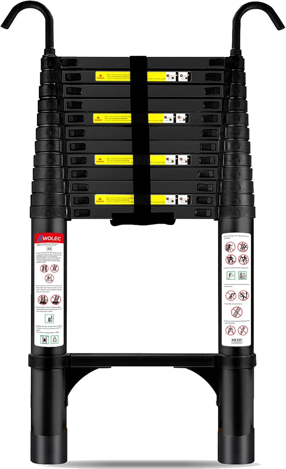 Telescoping Ladder with Hooks, 12.5 FT, 330 lb Capacity, Black
