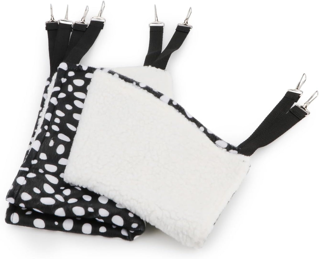 Wontee 2 Pack Small Animal Hammock Soft Fleece Sleeping Bed for Mice Rat Chinchilla Guinea Pig Ferret Kitten Cat Rabbit (S: 10.6x10.6inch, Black White Dot)