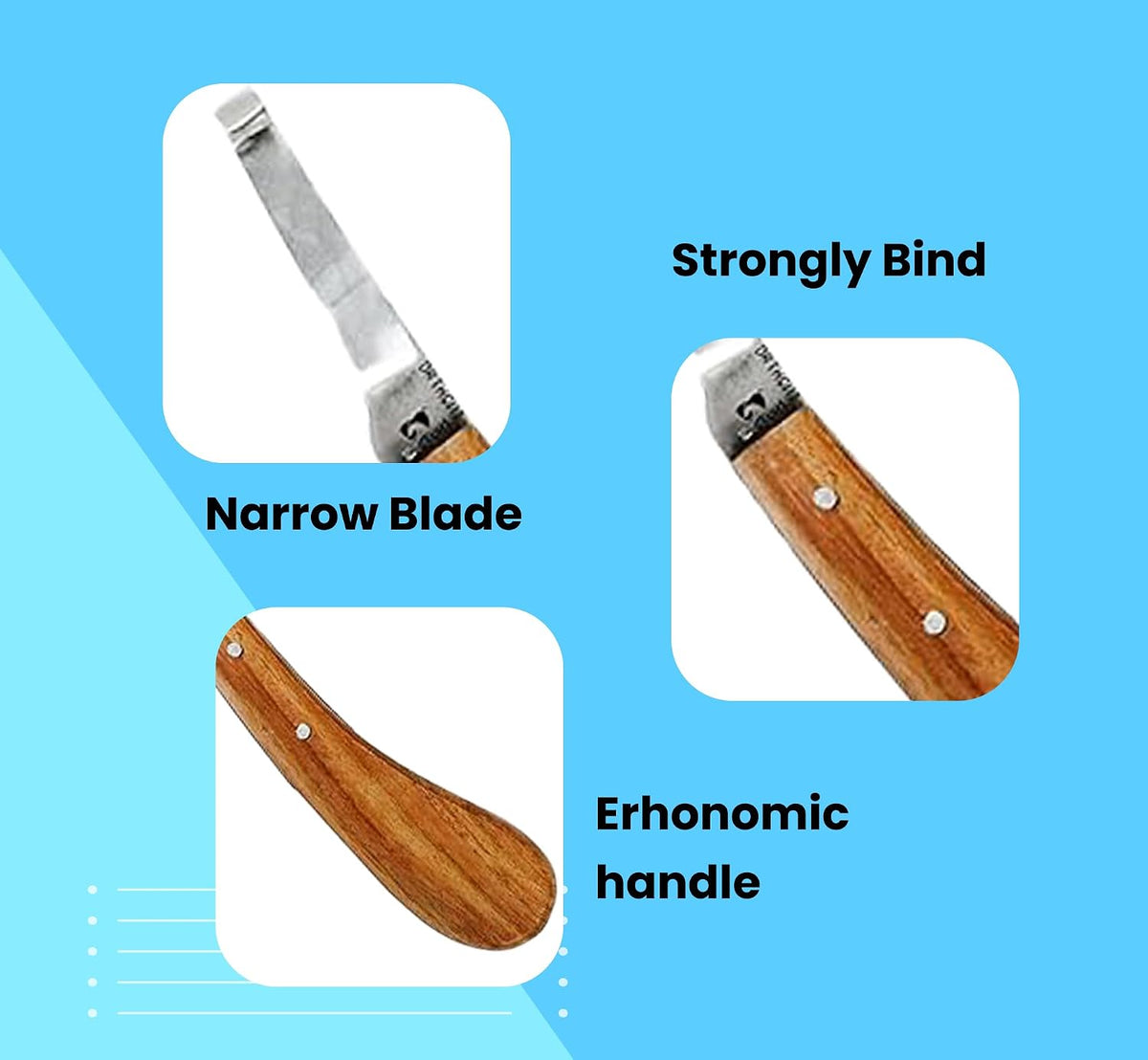 Hoof Knife with Narrow Single Sided Edge Right Hand Farrier Tool for Horses and Livestock – Premium Stainless Steel Hoof Trimming Knife with Ergonomic Contoured Handle for Better Grip