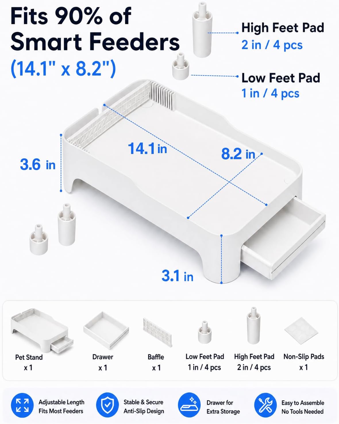 YOUEON Adjustable Elevated Automatic Pet Feeder Stand with Storage Drawer