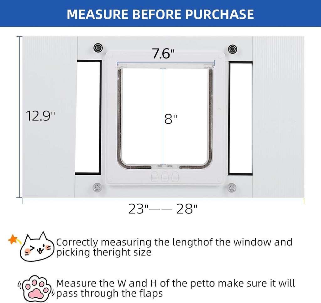Full-Size Cat Door for Window Weatherproof Fits 24"-28" Width Windows