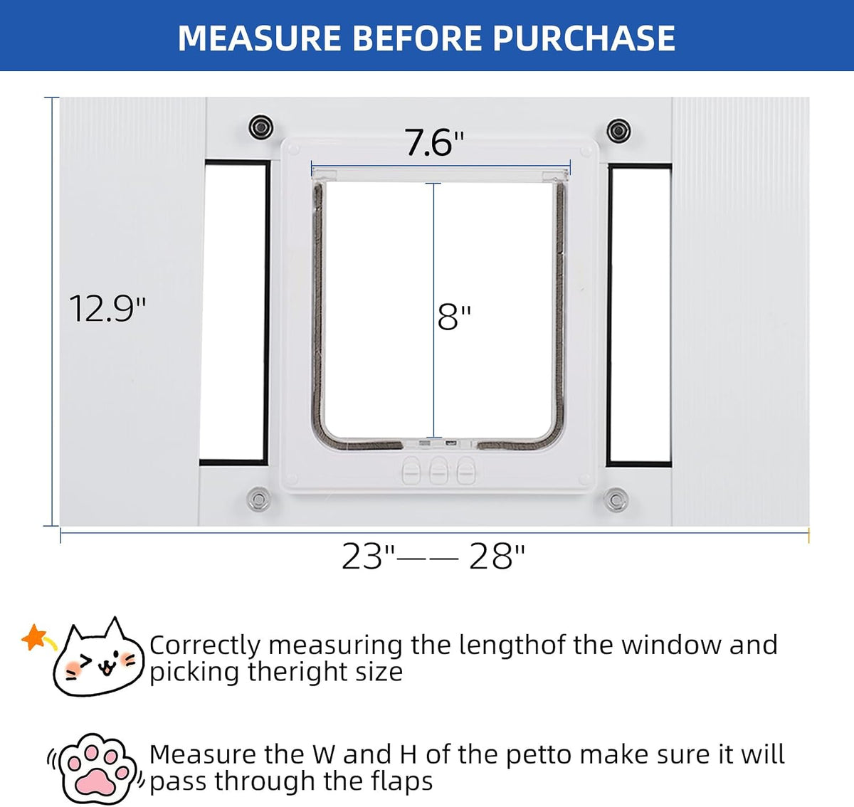 Full-Size Cat Door for Window Weatherproof Fits 24"-28" Width Windows
