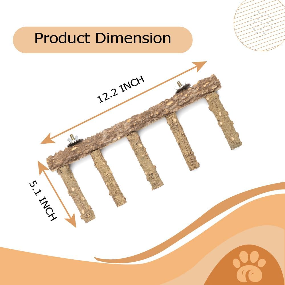 Bird Ladder Perch for Cage - Natural Wooden Bridge, Exercise Stands for Parrot Climbing - Pet Training Ladders - Hanging Playground -Toys for Parakeet, Cockatiel, Conures, Lovebirds, Budgie