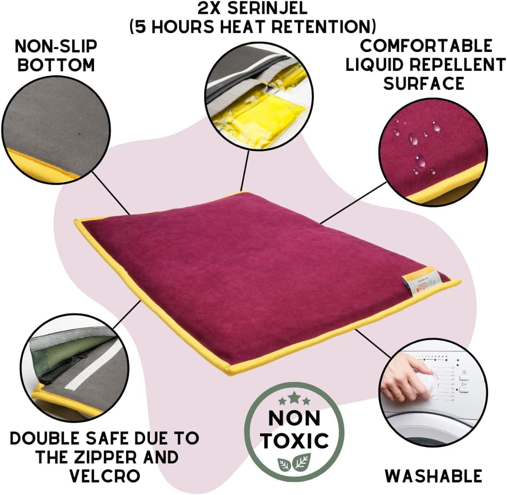 pawdaz Cooling Heating Mat for Cat & Dog Small Medium Pet (16x24), 5 Layers Microwave Water Repellent No-Electric Thermal Pad Washable Non Slip Indoor Outdoor Warming Gel Summer Bed (Burgundy)