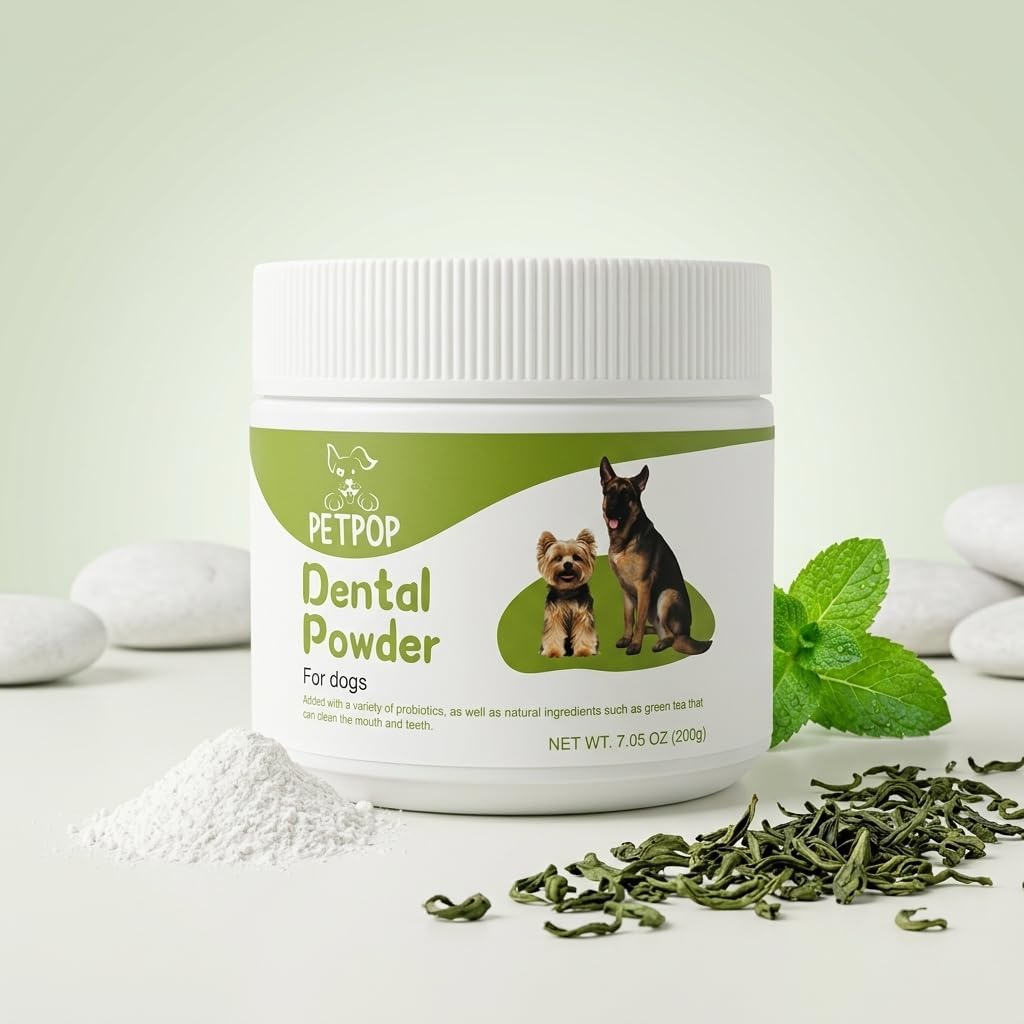 PETPOP Dental Powder for Dogs, Probiotic Teeth Cleaning & Oral Care, Fresh Breath Support, 7.05 oz,