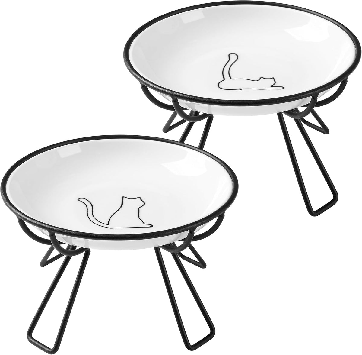 Ceramic Cat Bowls, 2 Pack - Raised, Whisker Friendly, Anti-Vomiting Cat Food Plates - Hygienic, Secure Material, Elegant Stand, 10 oz, for Indoor Cats & Kittens