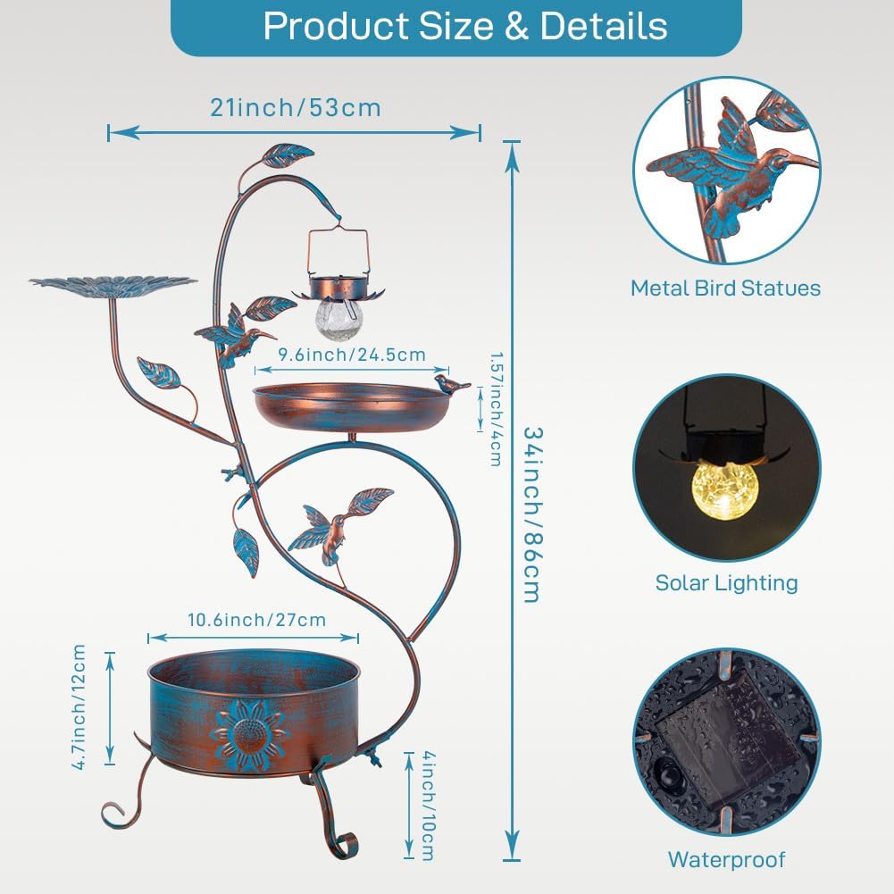 Metal Bird Bath for Outside, Birdbaths Outdoors with Planter and Feeder