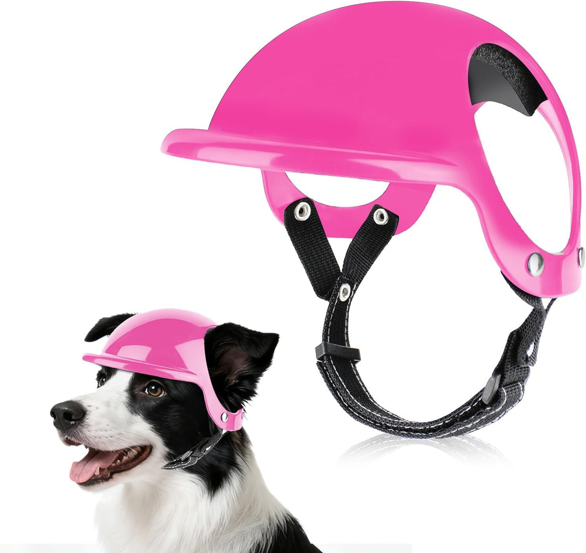Small Dog Helmet with Ear Holes - Adjustable, Lightweight, Hard Black Pet Helmet for Outdoor Activities/Motorcycle/Bike