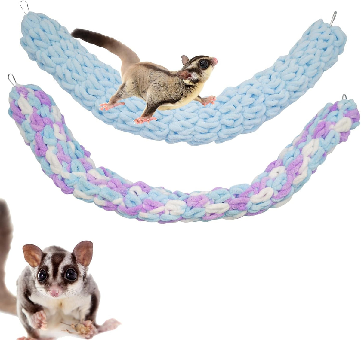 2 Pcs Color Colour Cotton Rope Climbing Sugar Glider Toys with Metal Hook,Small Pets Toys, Rat Hamster Guinea Pig Squirre for Climbing/Exercising/Jungle Exploration, Cage Accessories