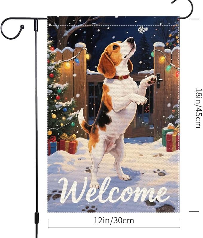 Beagle Dog Welcome Garden Flag 12x18 Inch Double Sided Christmas Burlap Yard - Image 3