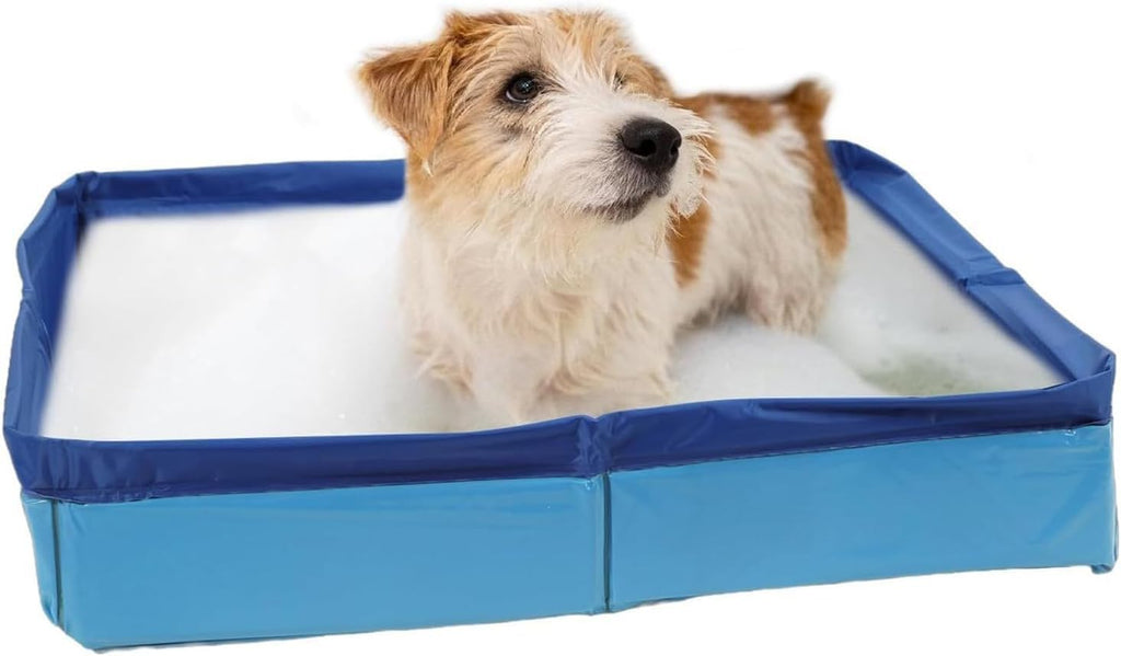 Foldable Dog Pool – Heavy-Duty Hard Plastic Small Dog Pool for Puppy & Cats, Portable Shallow Pool, Outdoor/Indoor Cooling Bathtub, Dog Pools for Pet Dogs, No-Inflate Easy Clean Wading Poo