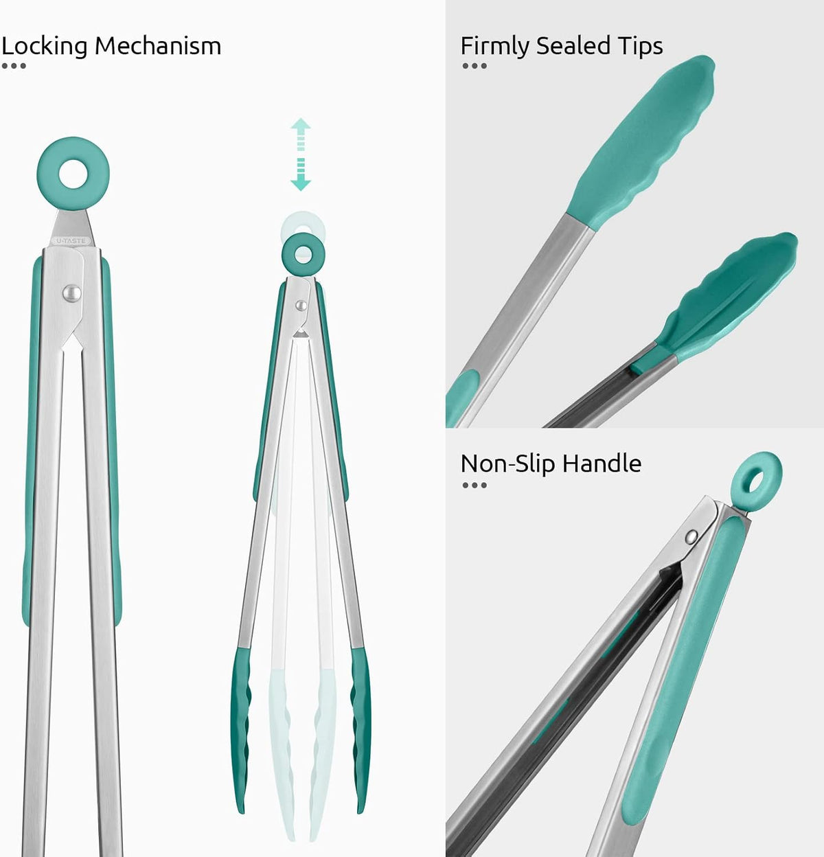U-Taste Kitchen Tong for Cooking, 600ºF Heat-Proof Silicone, 12in/Aqua Sky