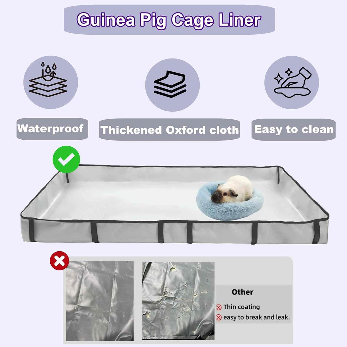 DZWLKJ Guinea Pig Cage Liner Tarp Bottom Waterproof and Washable.Available in 22 Sizes. Base Also for Rabbits, Bunny, Chinchesillas, Hedgehog, Ferrets and Other Small Animals(24x48 inches)