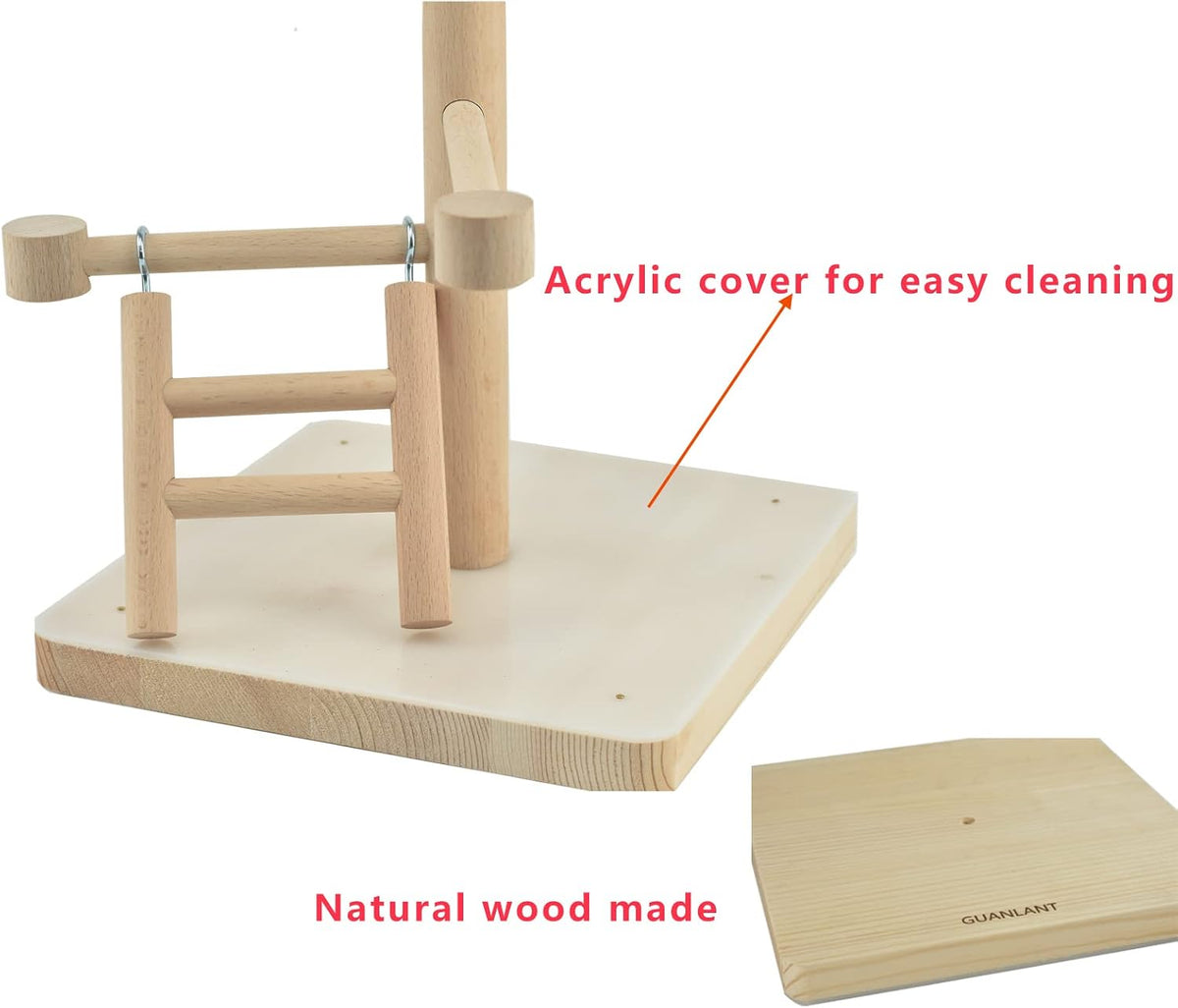 Large Bird Playground Cockatiel Wood Playstand with Perch Swing Ladder Chew
