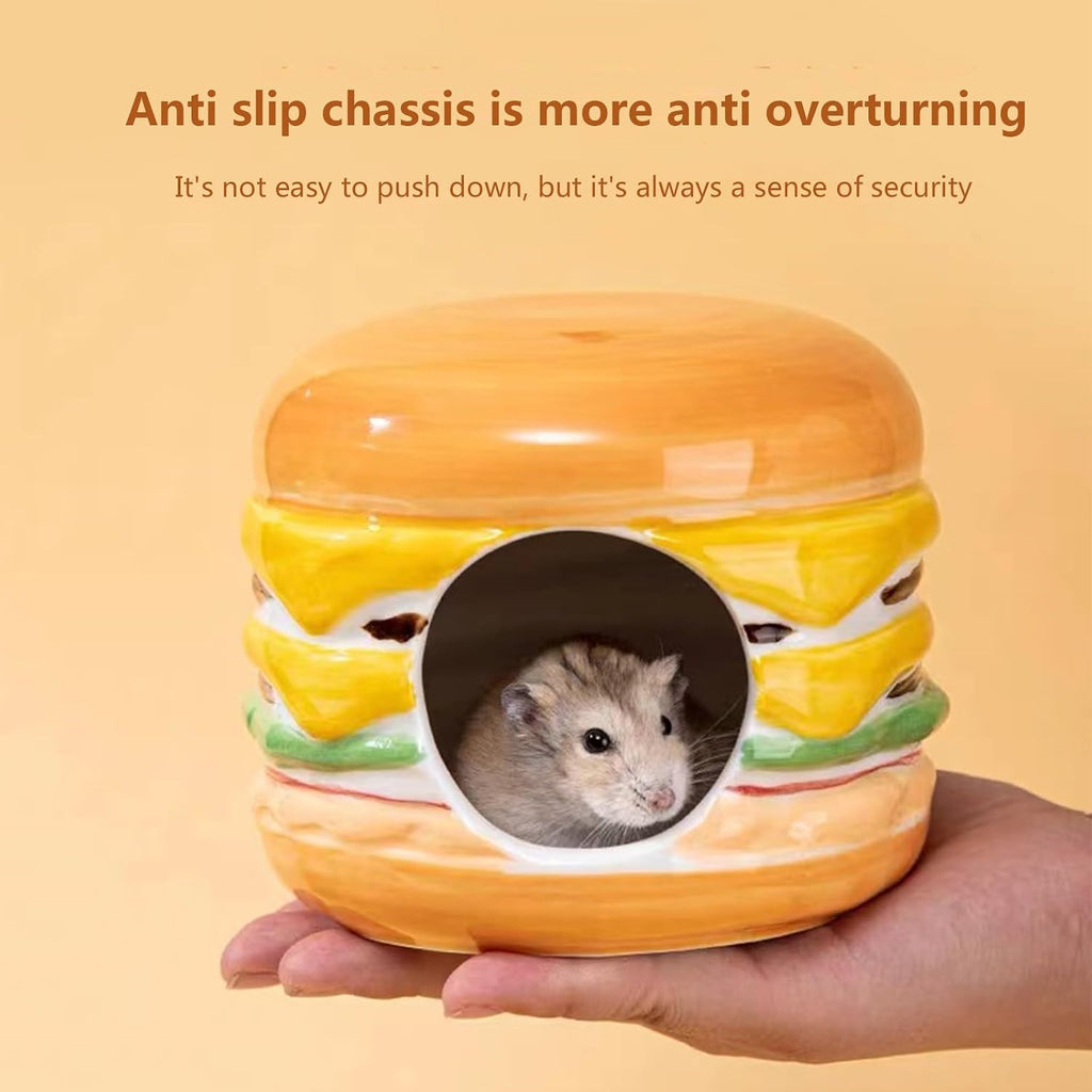Hamster Hideout Ceramic,Hamburg Shape Funny Small Animal Pet Bed for Hamster,Mini Hut Cave Cage Accessories for Dwarf Hamsters,Gerbils,Small Guinea Pig and Hedgehog