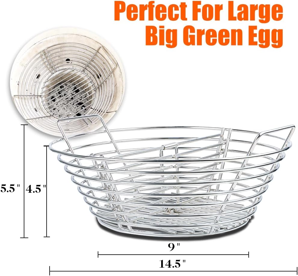The Accessories for Big Green Egg, Ash Charcoal Basket for Large BGE, Parts for Big Green Egg, Stainless Steel Grill Ash Baskets for The Large(L) BGE and Kamado the Joe Classic(with Divider)