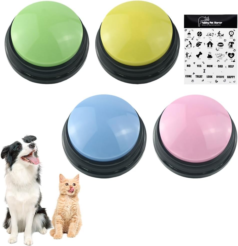 4pcs Dog Buttons for Communication Recordable Dog Talking Buttons Set with Stickers Speaking Button for Dog Training Interactive Tool Answer Buzzers Buttons
