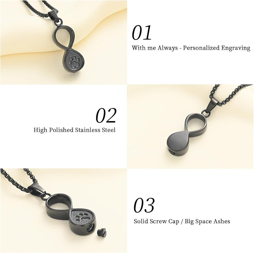 Oinsi Infinity Love Pet Cremation Jewelry for Ashes of Dog/Cat Funeral Keepsake Urn Necklace Pendant Memorial Jewellery