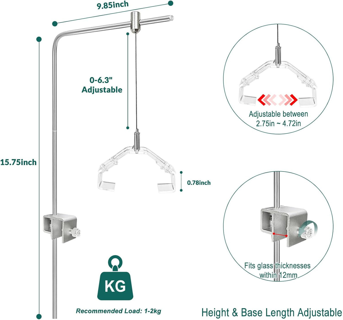 Stainless Steel Aquarium Light Riser Adjustable Hanging Kit Rimless Tank