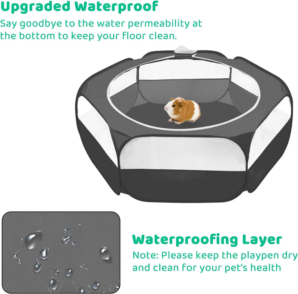 Guinea Pig Playpen with Cover, Hamster Playpen with Top, Rabbit Pop Up Playpen with Roof & Pet Small Rat Toilet, Square Potty Trainer Corner Litter Bedding Box Pet Pan