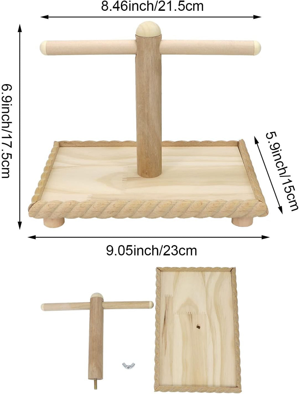 Litewoo Natural Wood Bird Perch Stand Desktop Parrot Training Toy, Beige