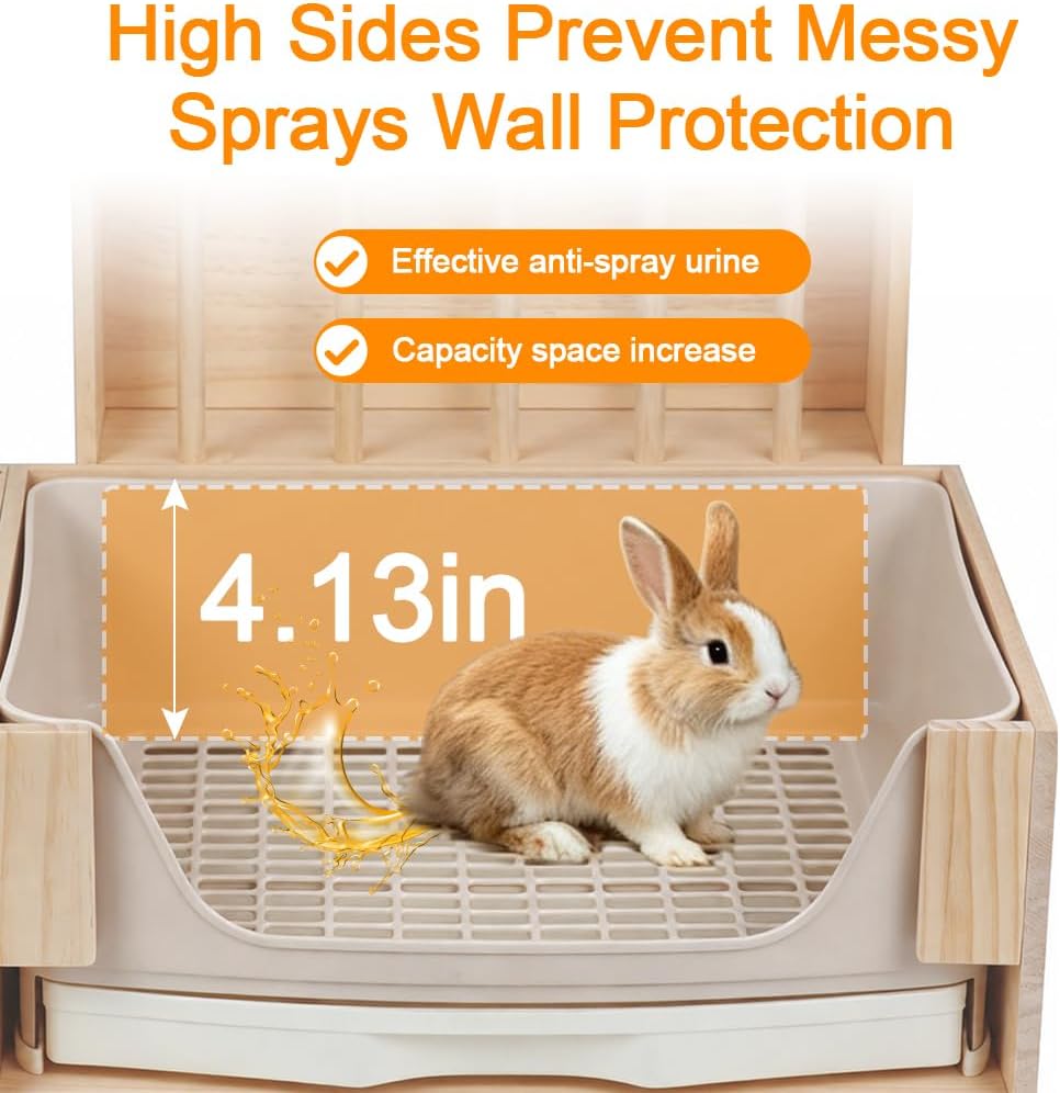 3-in-1 Rabbit Hay Feeder with Covered Hay Rack & Litter Box Drawer(Style 3)