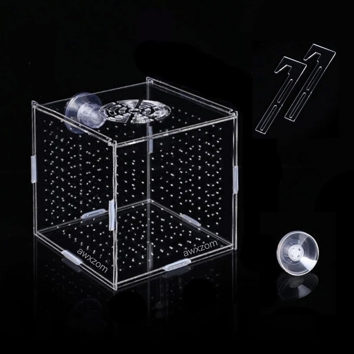 AWXZOM Acrylic Fish breeding Box, Acrylic Fish Isolation Box, Fish Separator for Aquarium, Hatchery Incubator with Suction Cups for Small Baby Fishes Shrimp Clownfish Guppy (5.9 * 5.9 * 5.9inch)